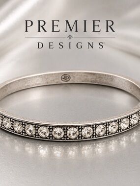 Premier Designs Silver-Tone Crystal Row Bangle Bracelet
